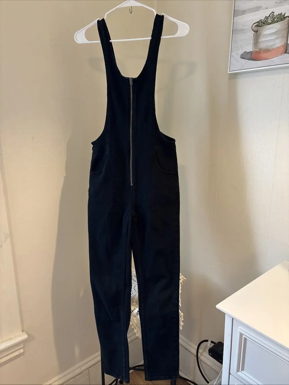 Free People Black Zip Up Overall Skinny Leg Overall Size 0